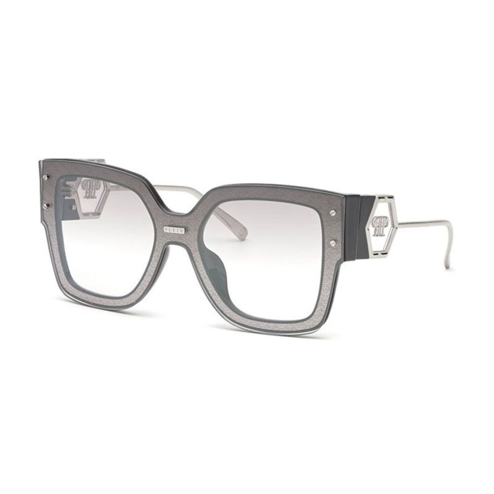 Philipp Plein Sunglasses Rectangle Full Rim, Black Frame and Silver  Mirror